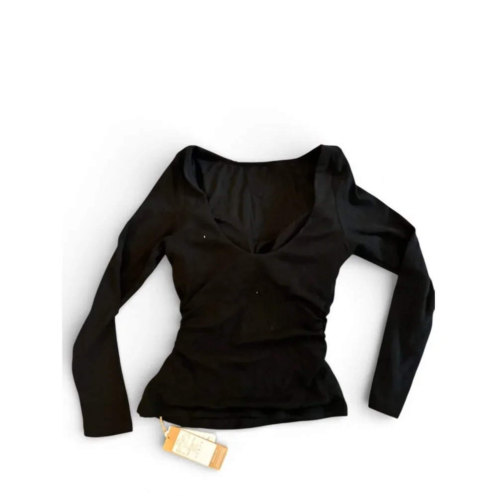 OGL Move LiteWarm Open Back Brami Top NWT | EcoMousse Boatneck Ruched Balletcore - Picture 2 of 4